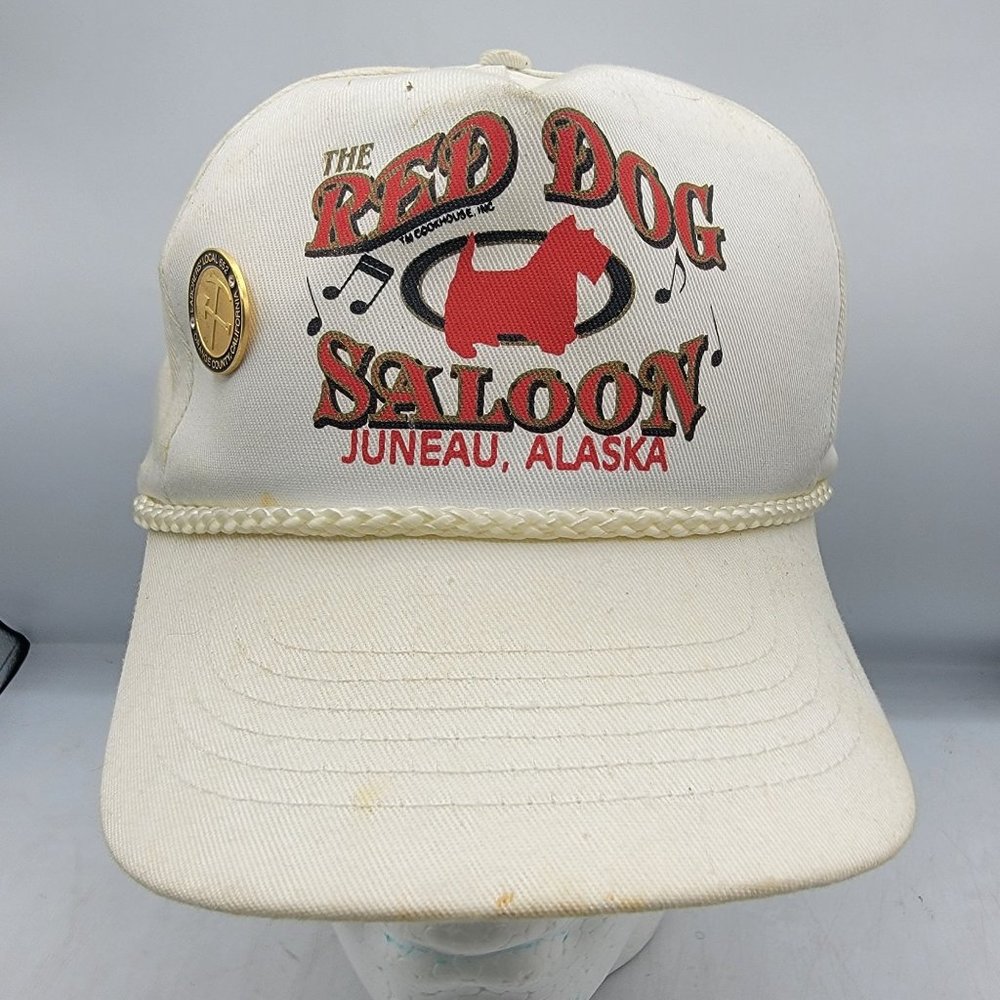 Vintage The Red Dog Saloon Juneau Alaska White Hat Cap Laborers Local 652 Pin